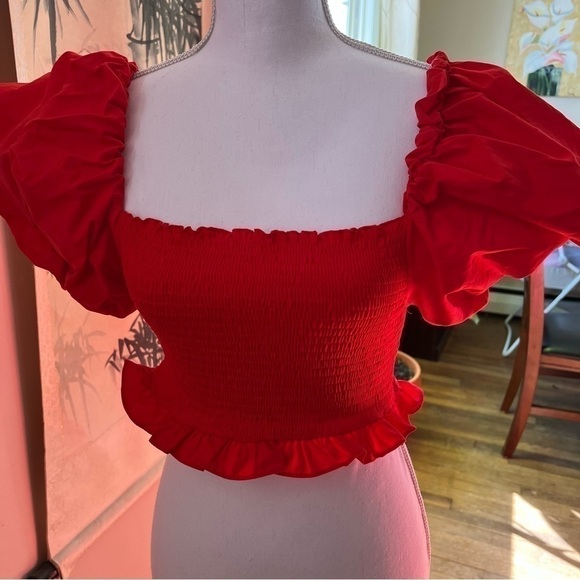 Zara TOP RUCHED BODICE WITH BALLOON SLEEVES (LARGE) - Picture 13 of 15